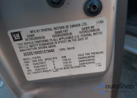 2005 Chevrolet Silverado 1500 Ls from USA, damaged, VIN 2GCEC19V051213446